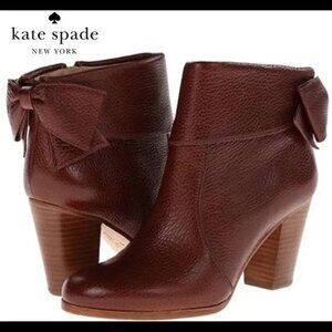Kate Spade 'Lanise' bow-back booties 6 ankle boots brown leather